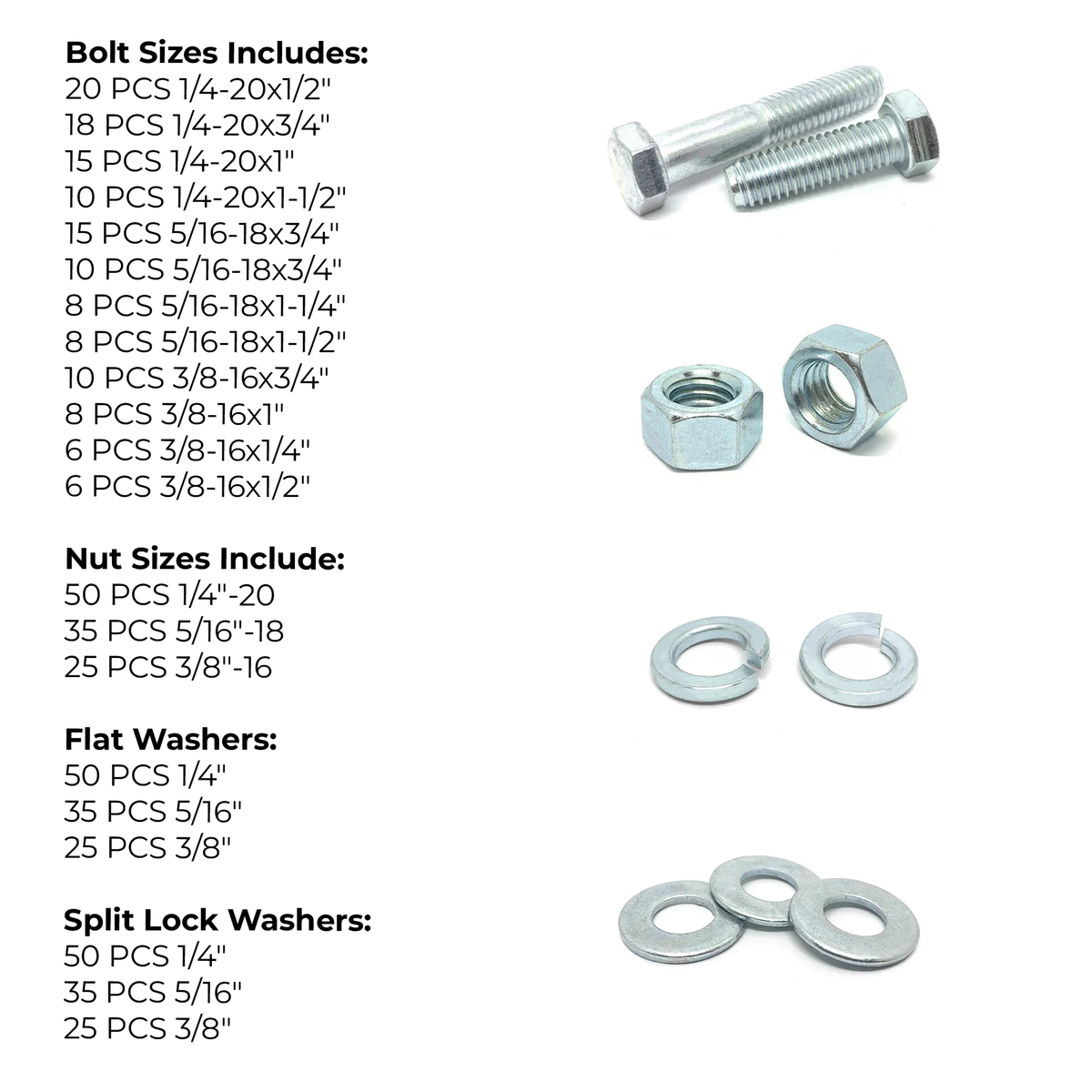 Assortment Kit #582 (465Pcs.) - Grade 5 Hex Cap Screws, Nuts, Washers Zinc w/ 18 Plastic Bin