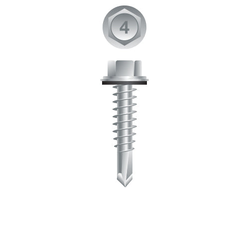 #14 Strong-Point Hex Washer Head w/Washer 14-14 x 1-1/4, 410 Stainless Steel