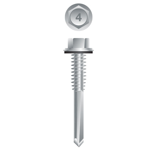 #12 Strong-Point Hex Washer Head w/Washer 12-24 x 2, 410 Stainless Steel