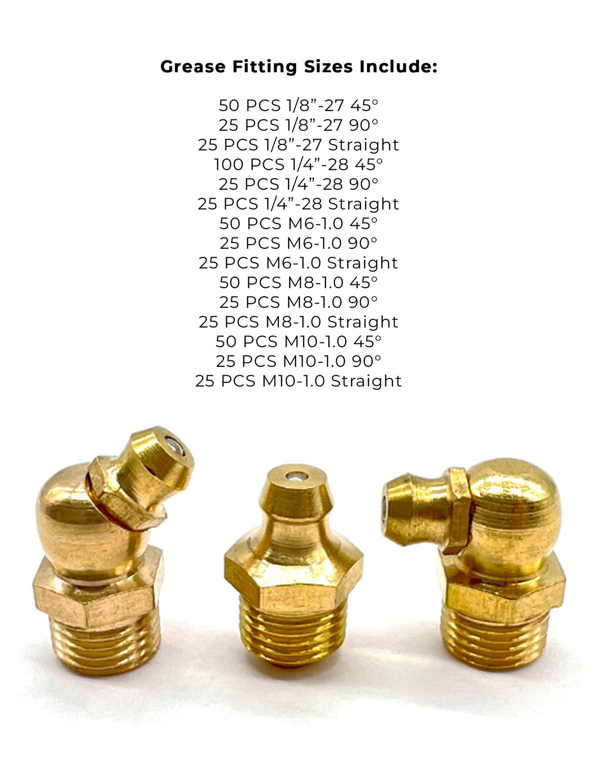 Inch and Metric Brass Zerks Grease Fittings - 551 PCS