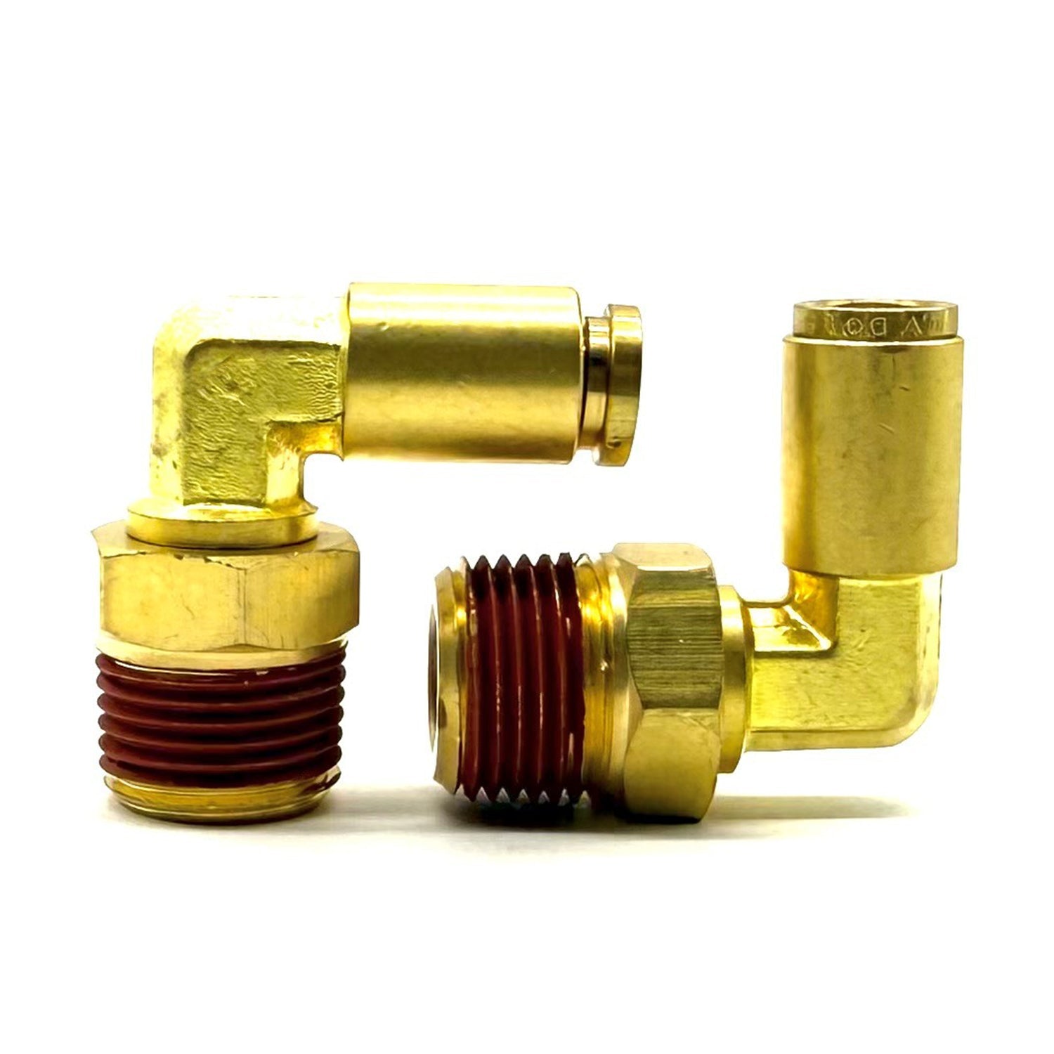 1/2" Tube to 1/4" NPT 90 Degree Elbow Male Pipe Connector, Brass D.O.T. Push to Connect Air Brake Fitting with Red Acrylic Thread Sealant