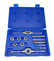12 Piece NC HSS Round Tap and Die Set (1/4 - 1/2) with 1 OD Round Dies and Handles