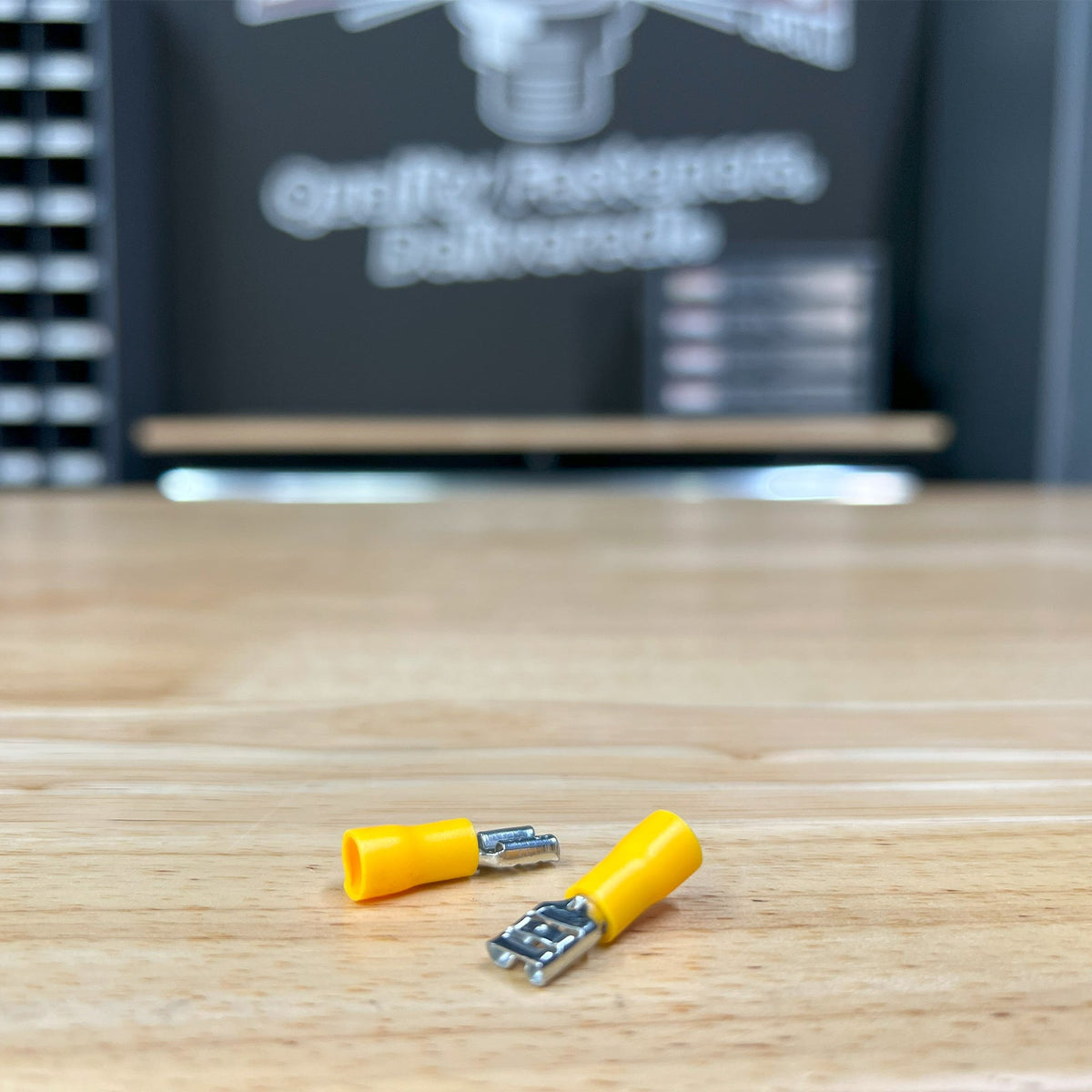 Yellow PVC/Vinyl Female Spade Crimp Connector, AWG 12-10