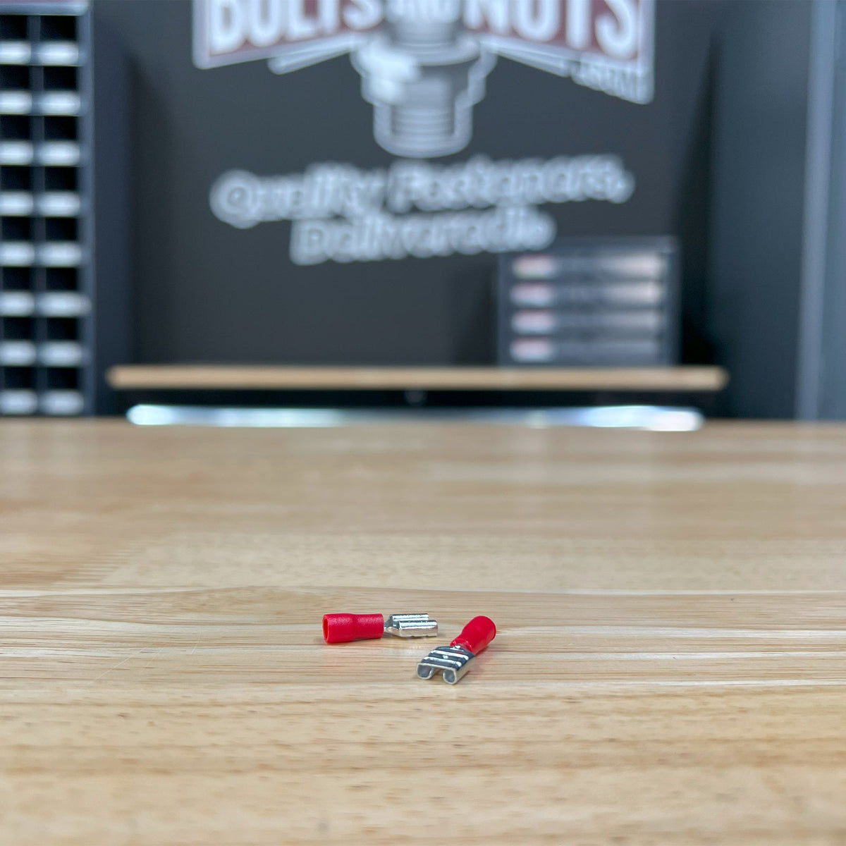 Red PVC/Vinyl Female Spade Crimp Connector, AWG 22-16
