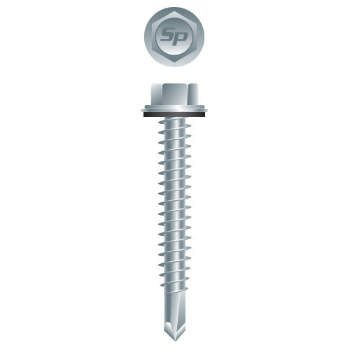 #12 Strong-Point Hex Washer Head w/Washer 12-14 x 3, Zinc