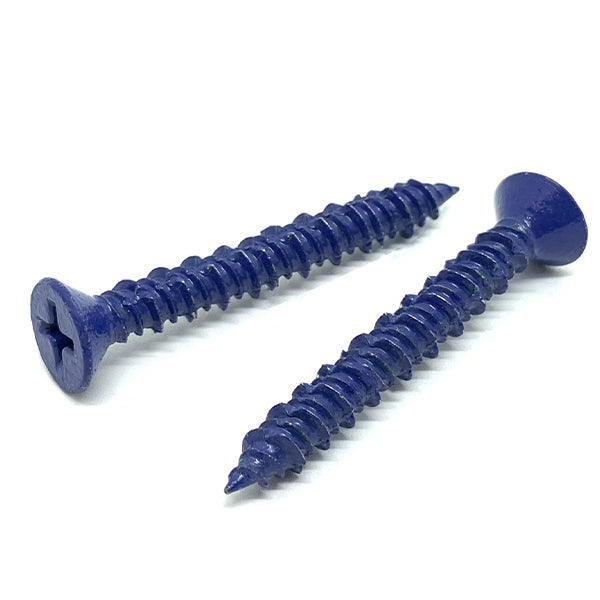 3/16x2-1/4" Phillips Flat Head Concrete Screws Piercing Point Blue Finish