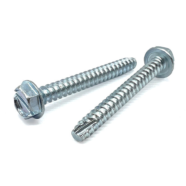 #6-20x3/4" Slotted Indent Hex Washer Head Type BT Thread Cutting Screws Zinc Clear