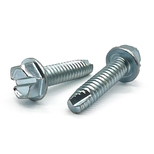 #8-32x3/4" Slotted Indent Hex Washer Head Type T Thread Cutting Screws Zinc Clear