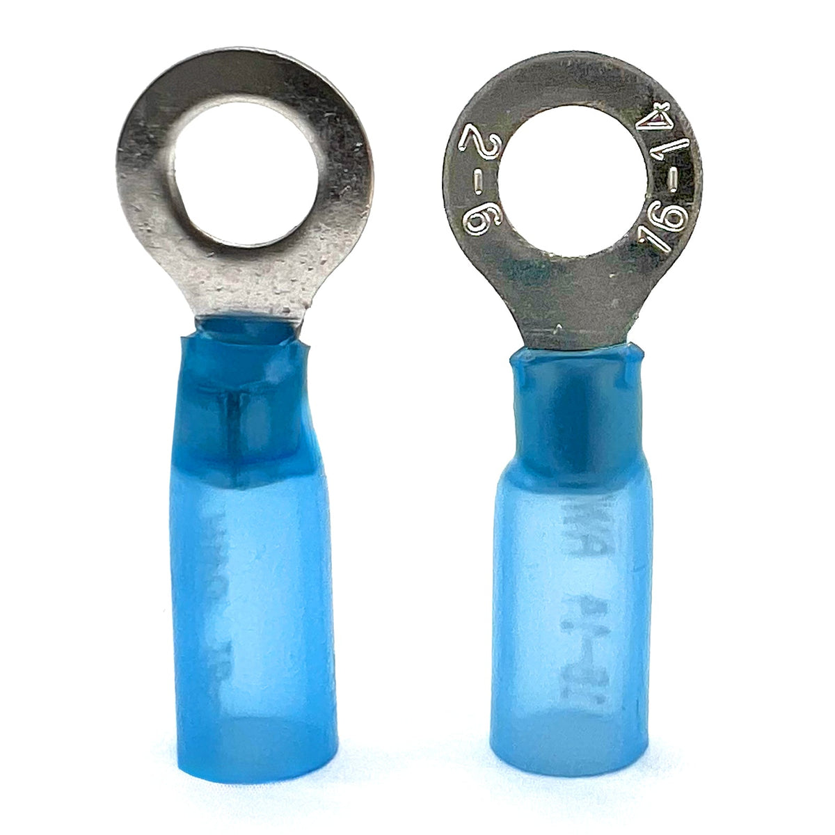 Blue Heat Shrink Marine Grade 3/8" Diameter Ring Connectors, AWG 16-14