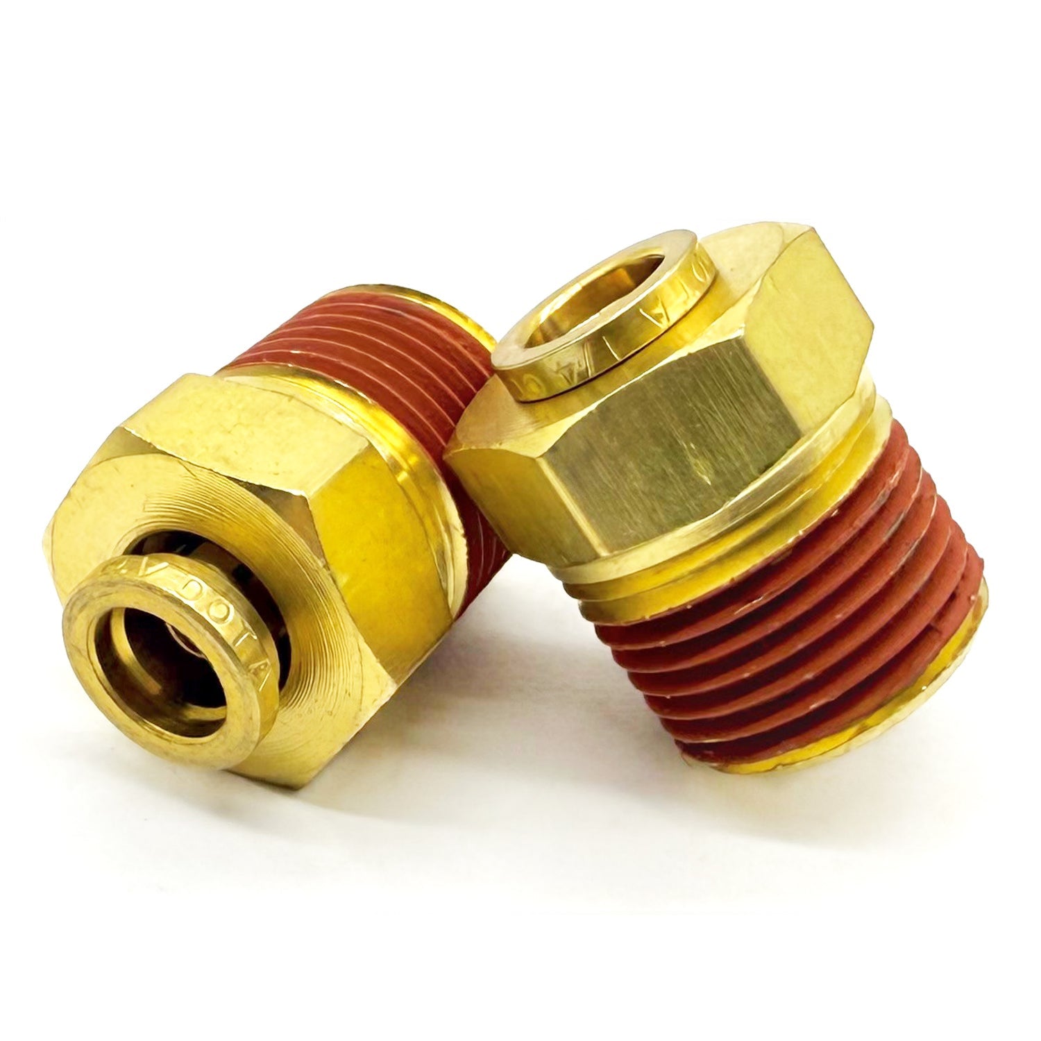1/4" Tube to 3/8" NPT Straight Male Pipe Connector, Brass D.O.T. Push to Connect Air Brake Fitting with Red Acrylic Thread Sealant