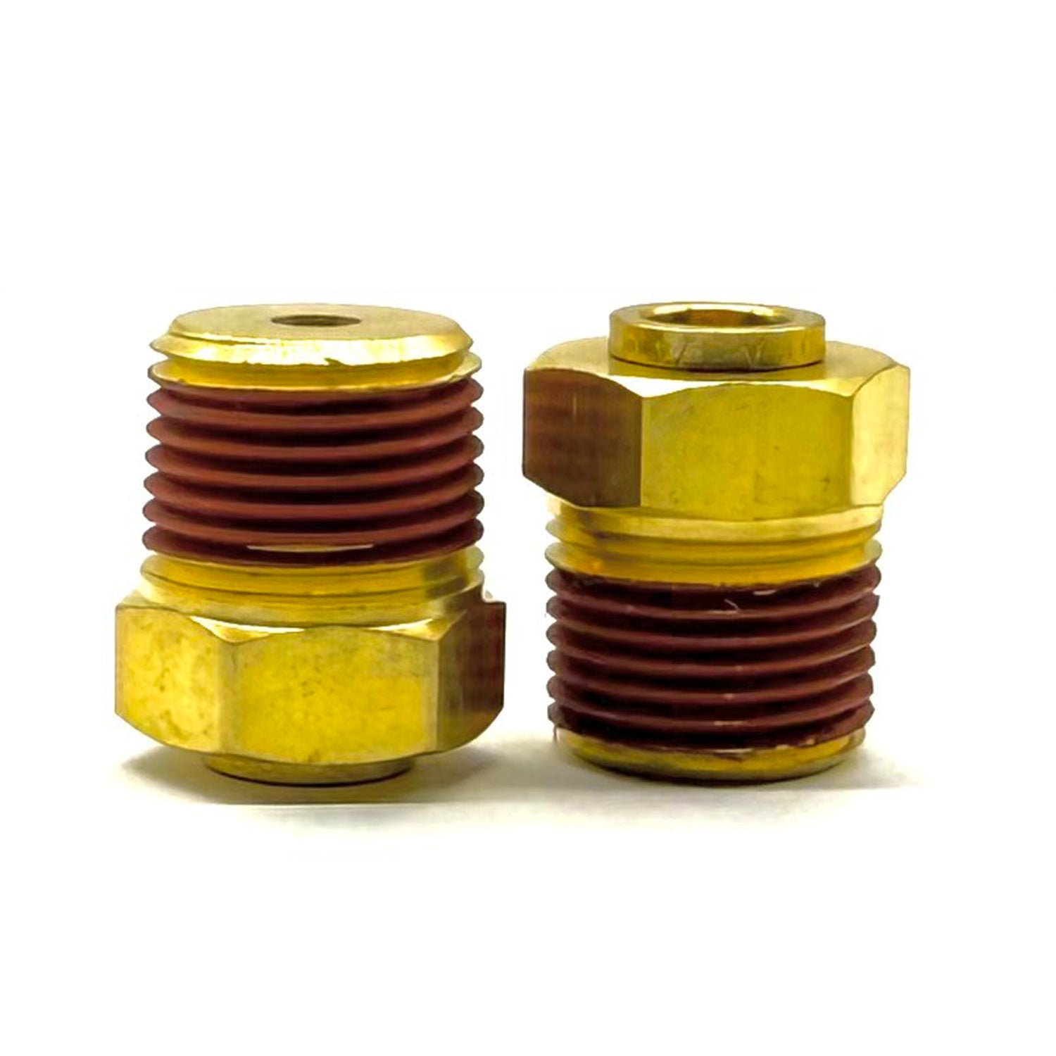 3/8" Tube to 1/2" NPT Straight Male Pipe Connector, Brass D.O.T. Push to Connect Air Brake Fitting with Red Acrylic Thread Sealant