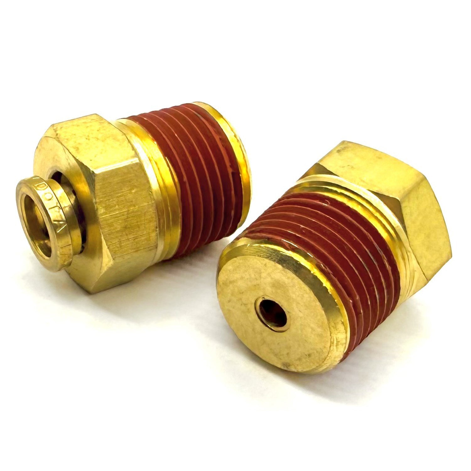 1/4" Tube to 1/4" NPT Straight Male Pipe Connector, Brass D.O.T. Push to Connect Air Brake Fitting with Red Acrylic Thread Sealant