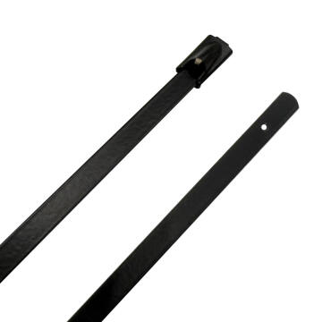 16" 150lb 316 Stainless Steel Zip Cable Tie Black Polyester Coated