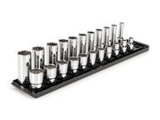 1/2 Inch Drive Shallow and Deep 12-Point Socket Set with Rails and Tray, 22-Piece (3/8 - 1 in.)