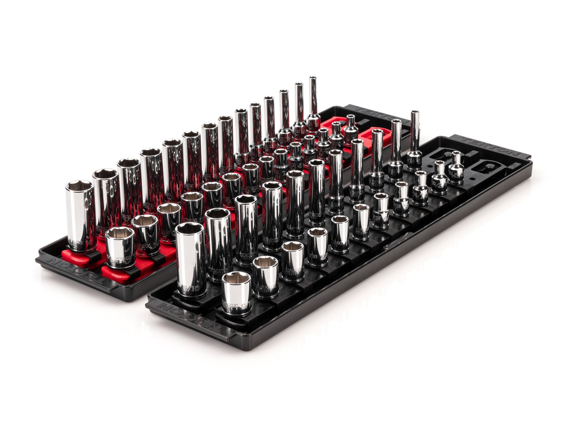 1/4 Inch Drive Shallow and Deep 6-Point Socket Set with Rails and Trays, 50-Piece (5/32 - 9/16 in., 4 - 15 mm)