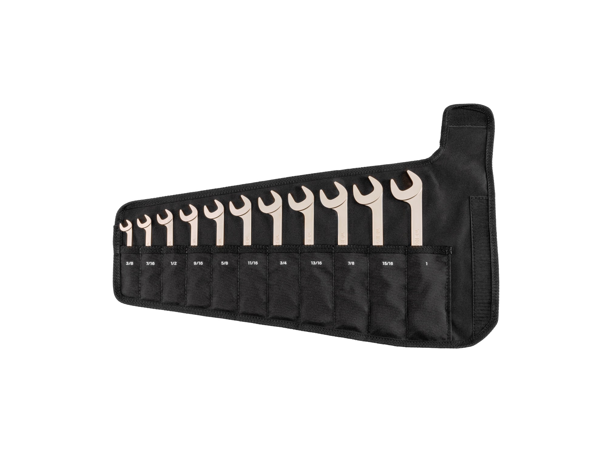 Angle Head Open End Wrench Set with Roll, 11-Piece (3/8 - 1 in.)