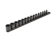 3/8 Inch Drive Shallow 12-Point Impact Socket Set with Rail, 15-Piece (1/4 - 1 in.)